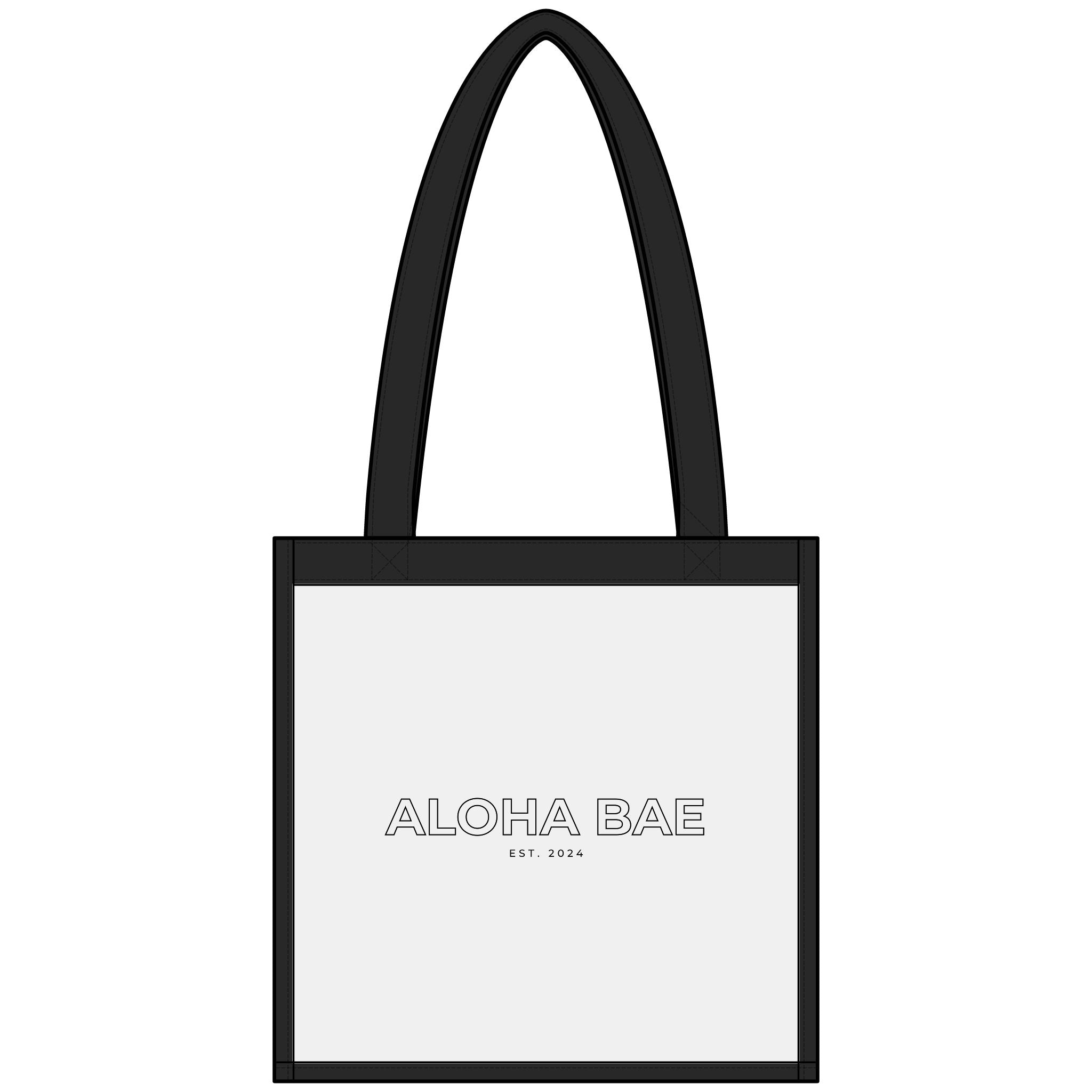Clear PVC tote bag with "Aloha Bae" print, stylish transparent bag for casual or beach use by Printify.