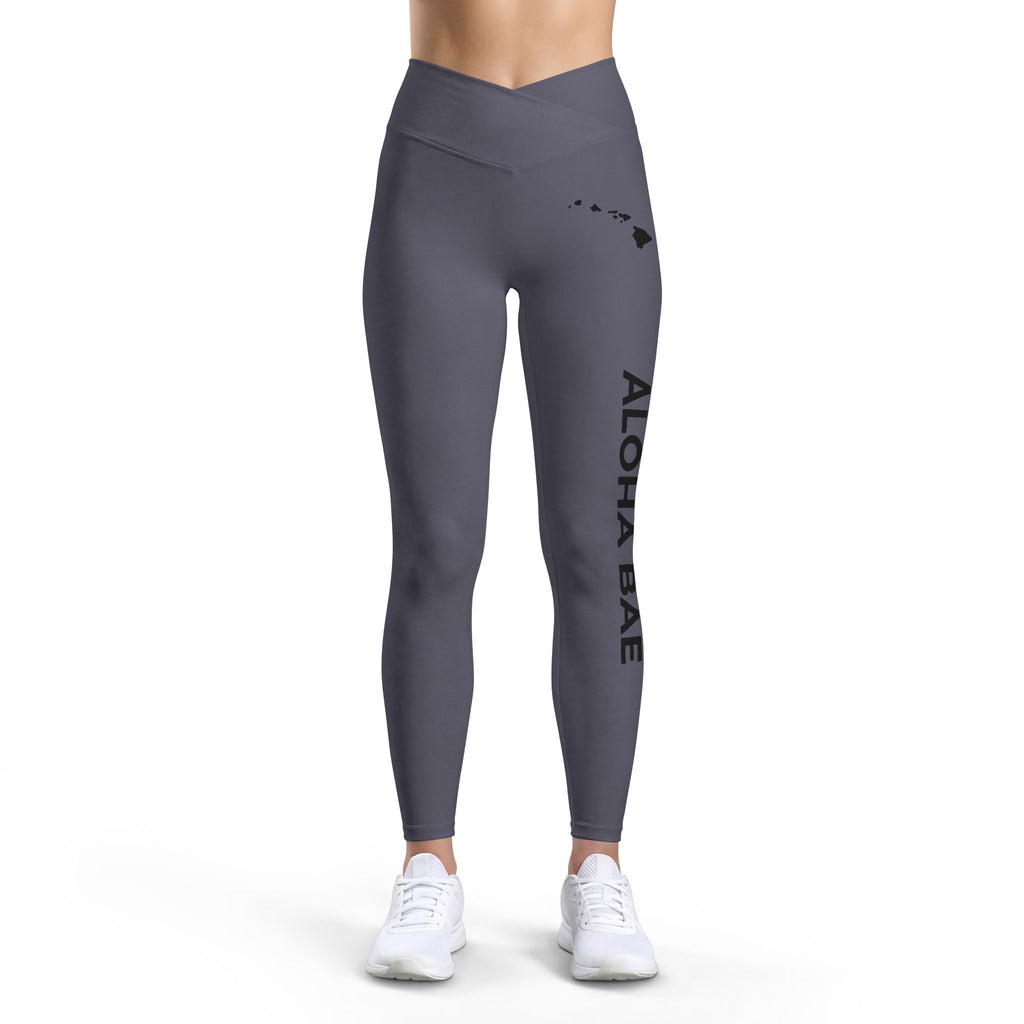 High-Waist 'Aloha Bae' Gray Activewear Leggings-Activewear-alohabae
