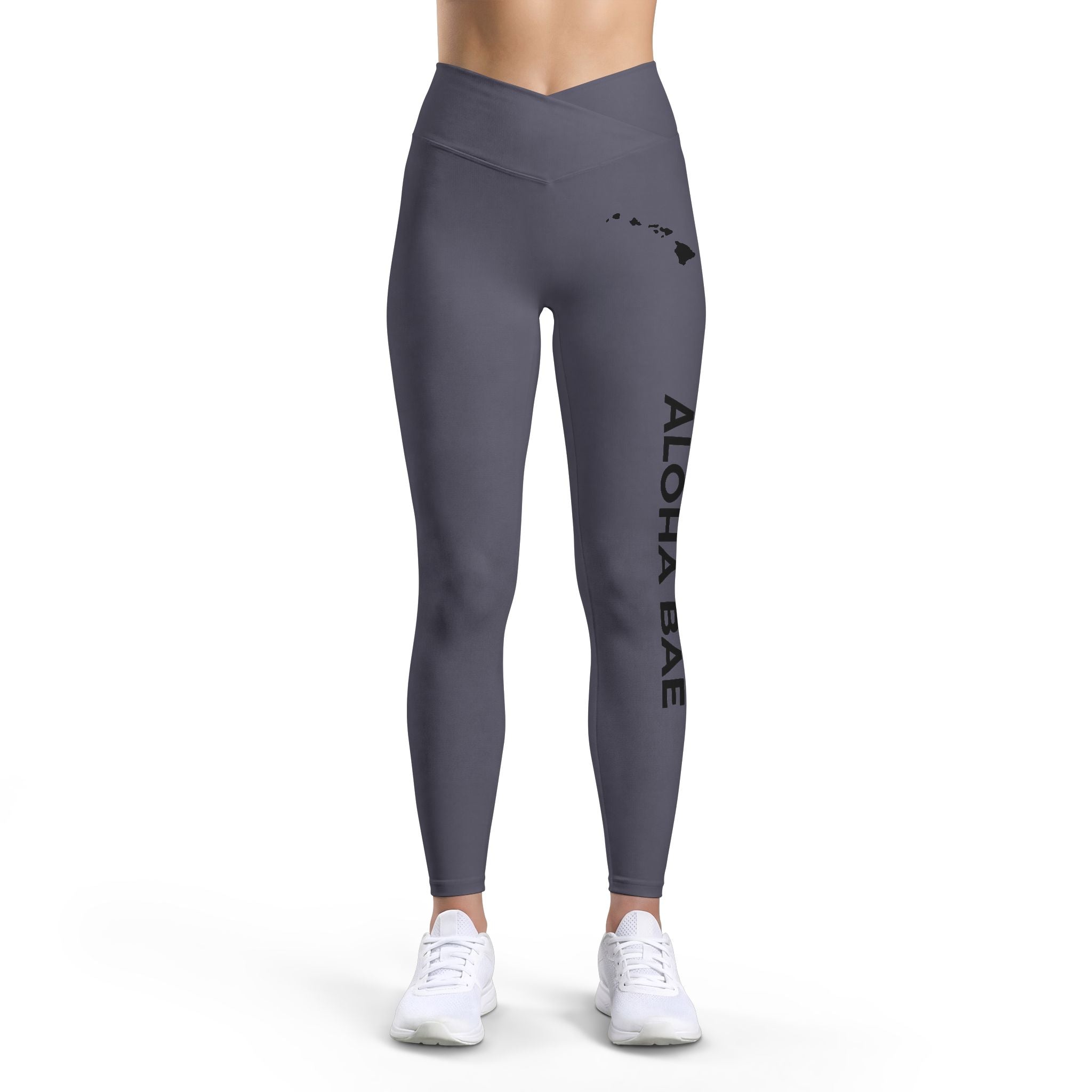 High-Waist 'Aloha Bae' Gray Activewear Leggings-Activewear-alohabae