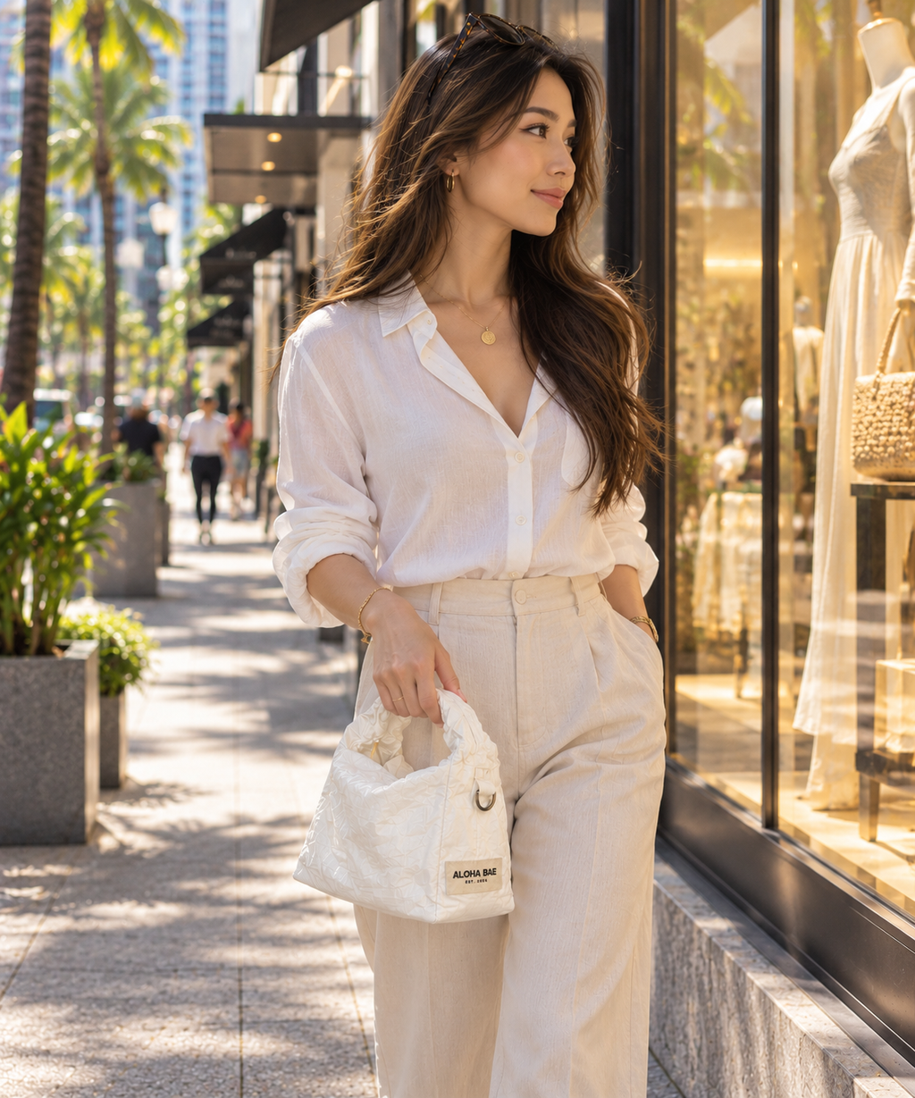 Alohabae white plaid hobo bag with adjustable strap and spacious interior, showcasing a stylish casual accessory for everyday use.