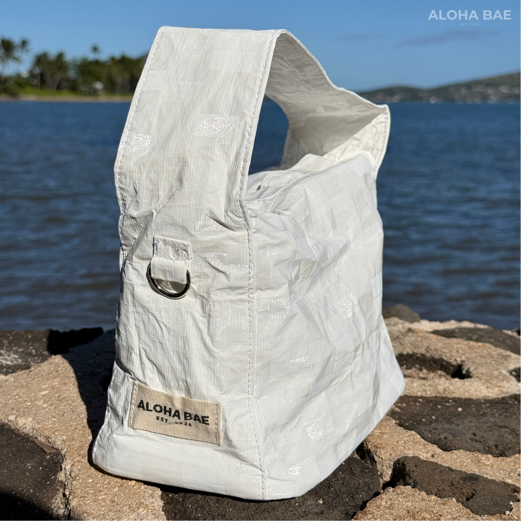 Aloha Bae white plaid hobo bag with a slouchy shape and shoulder strap, featuring a stylish, casual design perfect for everyday use.