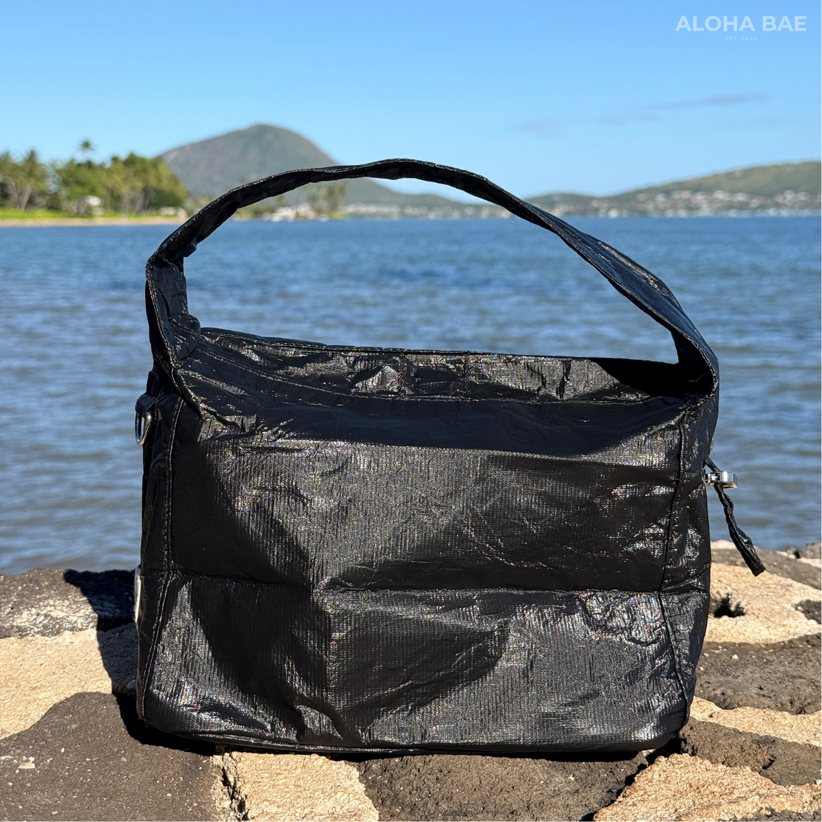 Aloha Bae matte black hobo bag with soft shoulder strap and sleek design, made by alohabae.