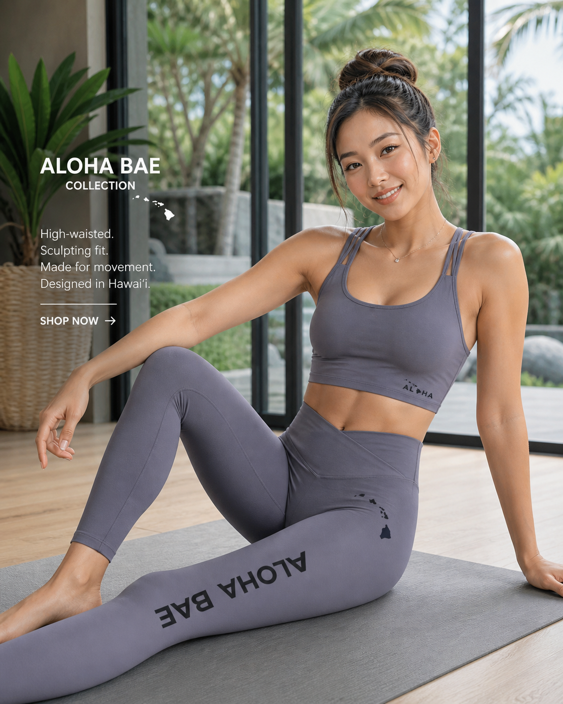 High-Waist 'Aloha Bae' Gray Activewear Leggings-Activewear-alohabae