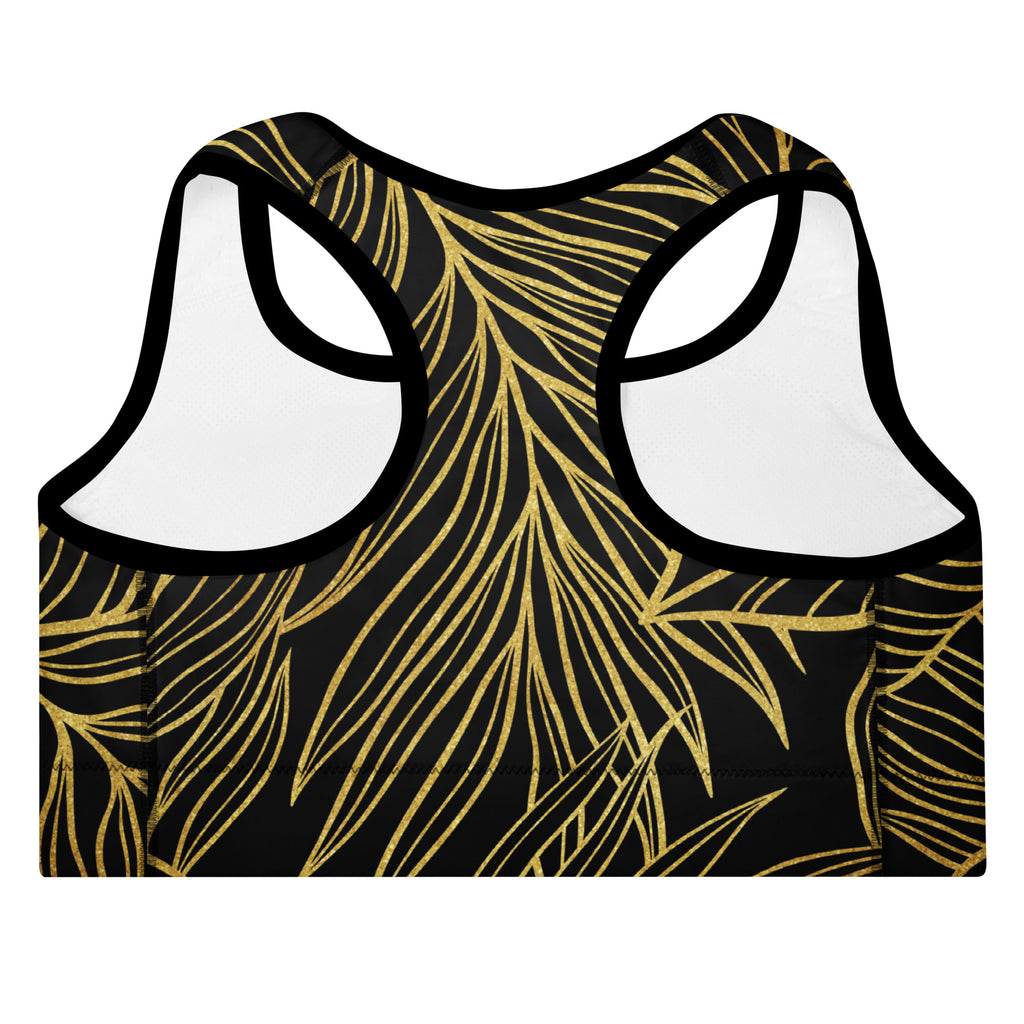 Gold Monstera Padded Sports Bra-Activewear-alohabae