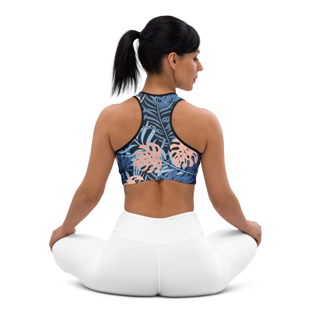 Midnight Tropics Padded Sports Bra-Activewear-alohabae