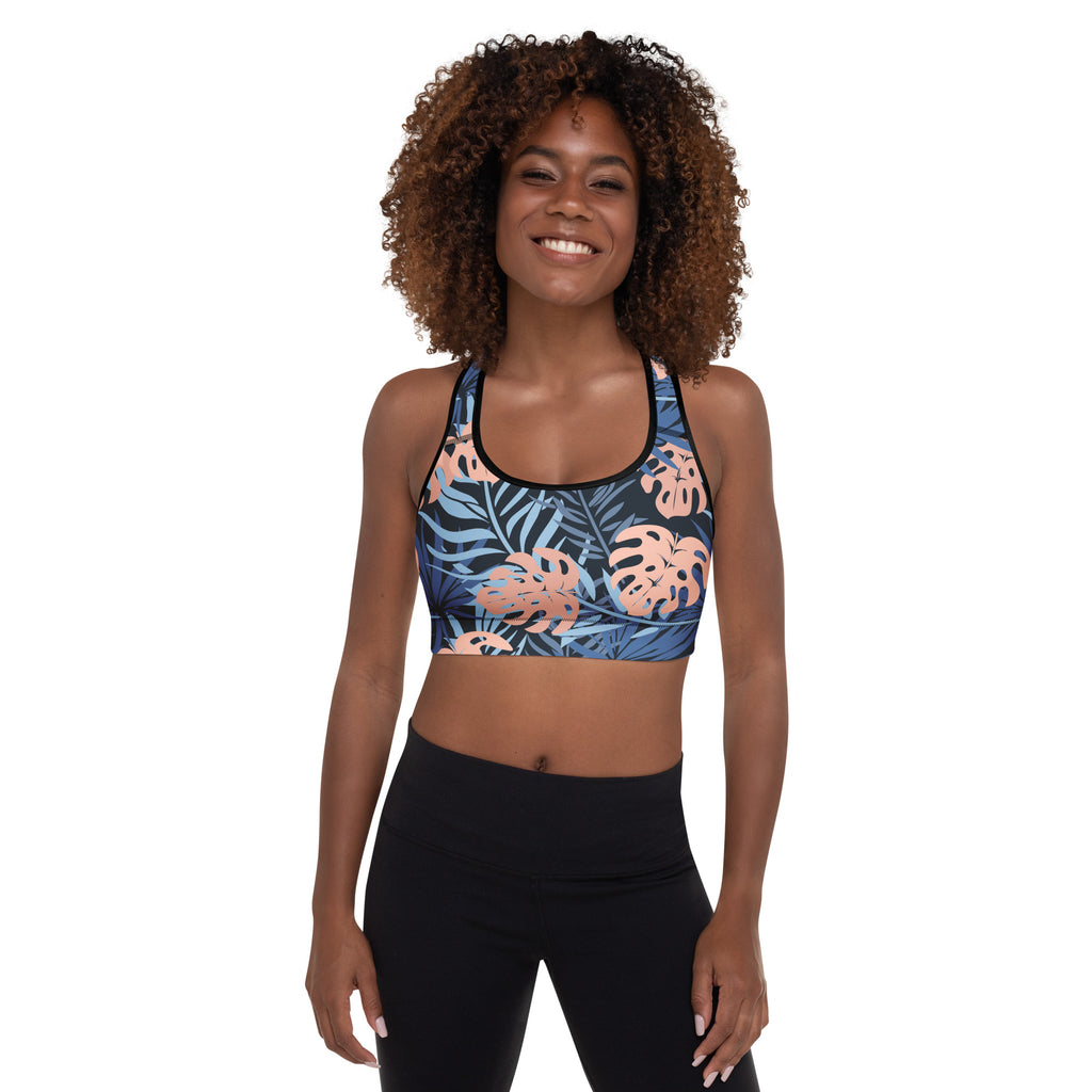 Midnight Tropics Padded Sports Bra-Activewear-alohabae