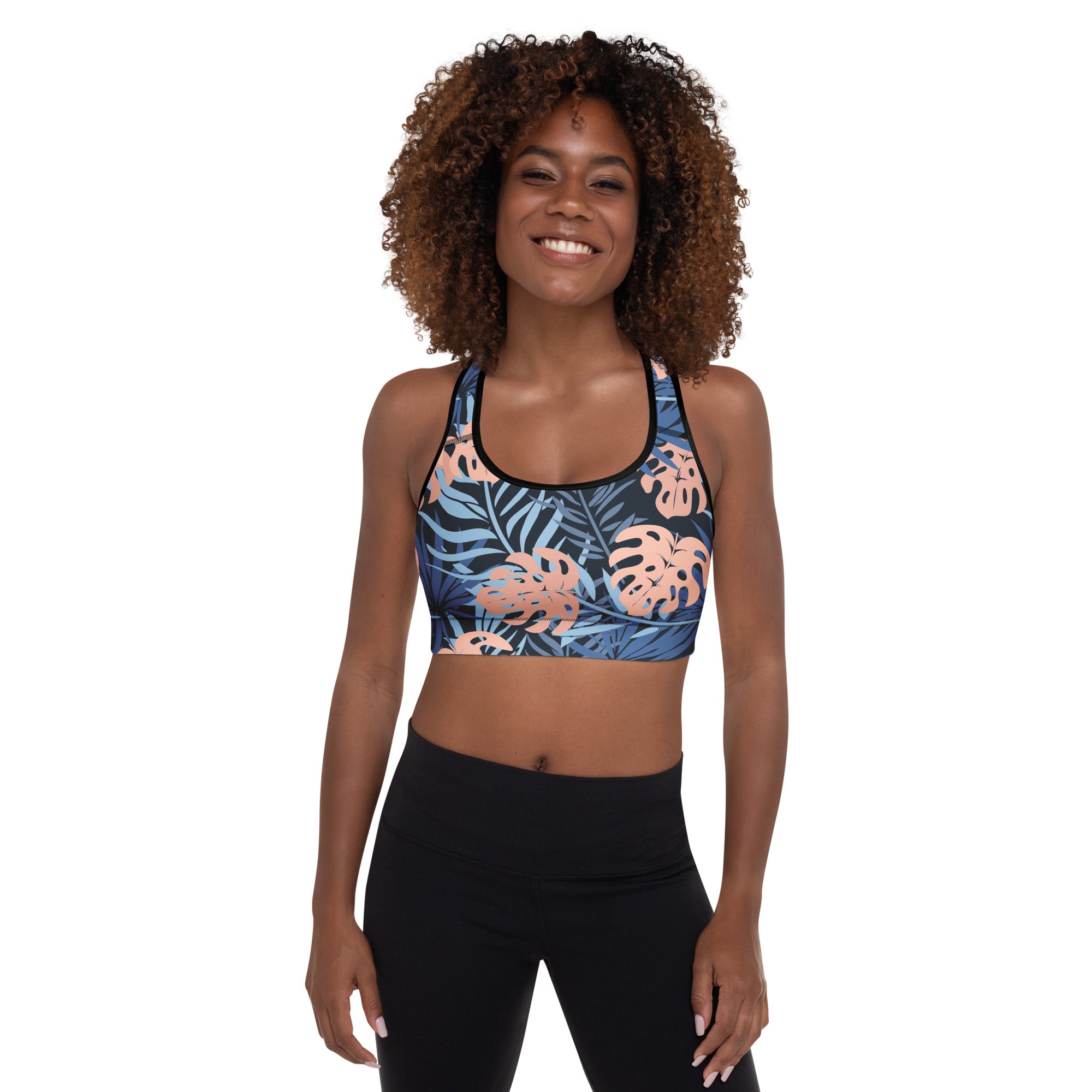 Midnight Tropics Padded Sports Bra-Activewear-alohabae