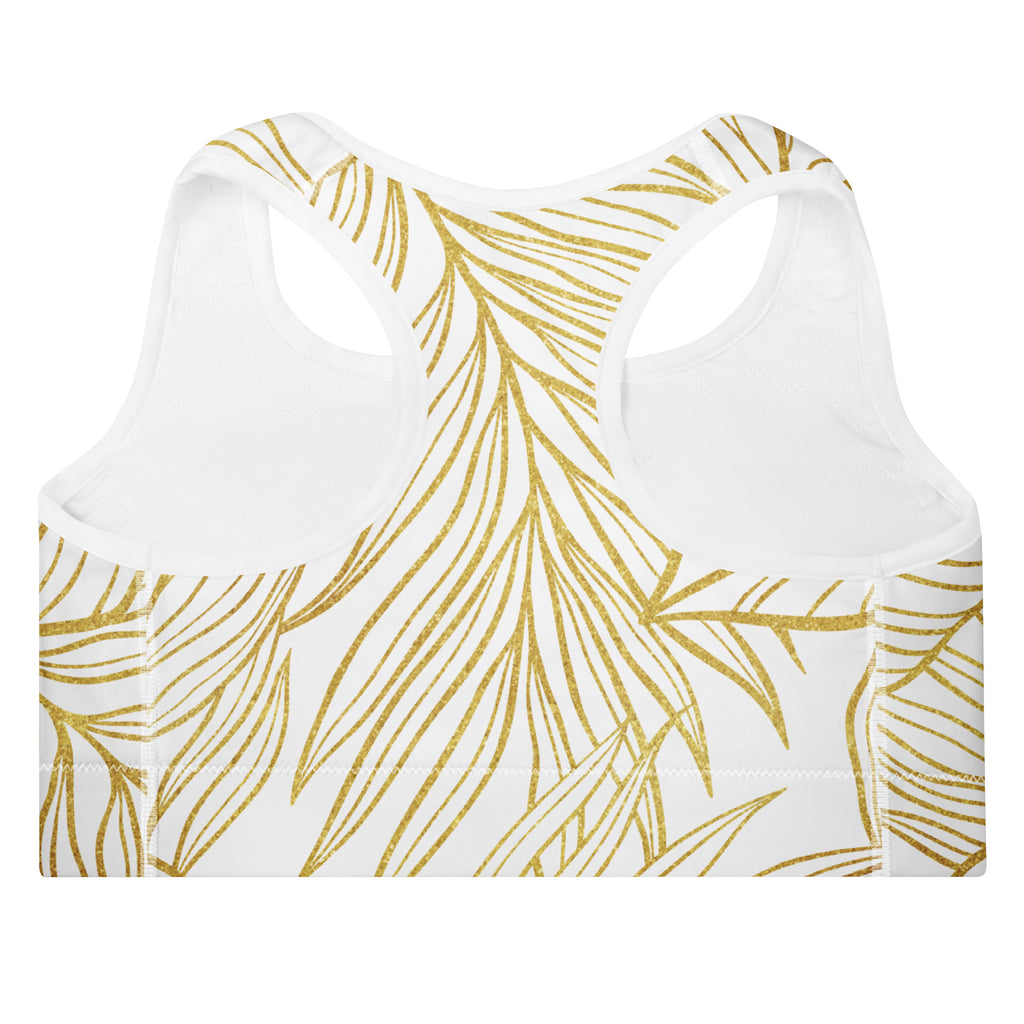 White Gold Monstera Padded Sports Bra-Activewear-alohabae