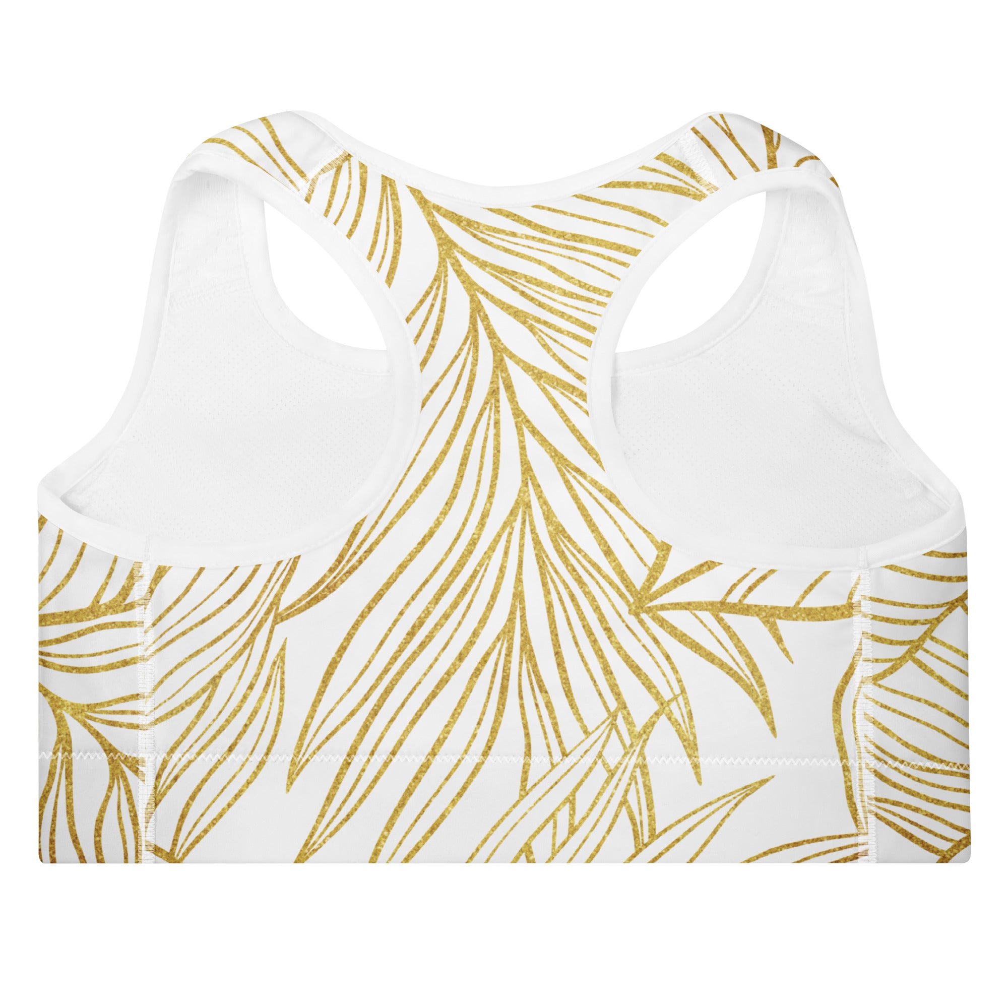 White Gold Monstera Padded Sports Bra-Activewear-alohabae