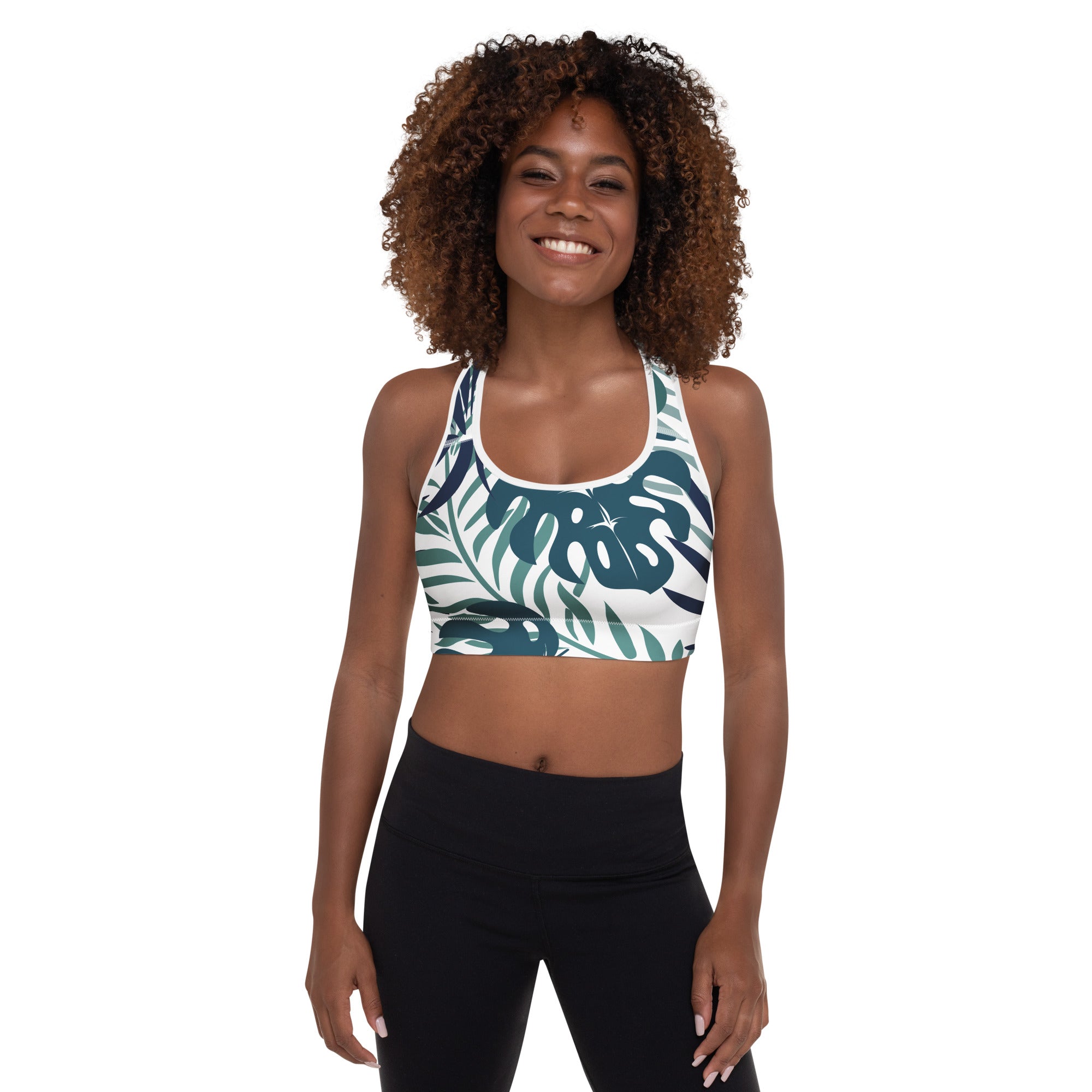 Sea Green Tropics Padded Sports Bra-Activewear-alohabae