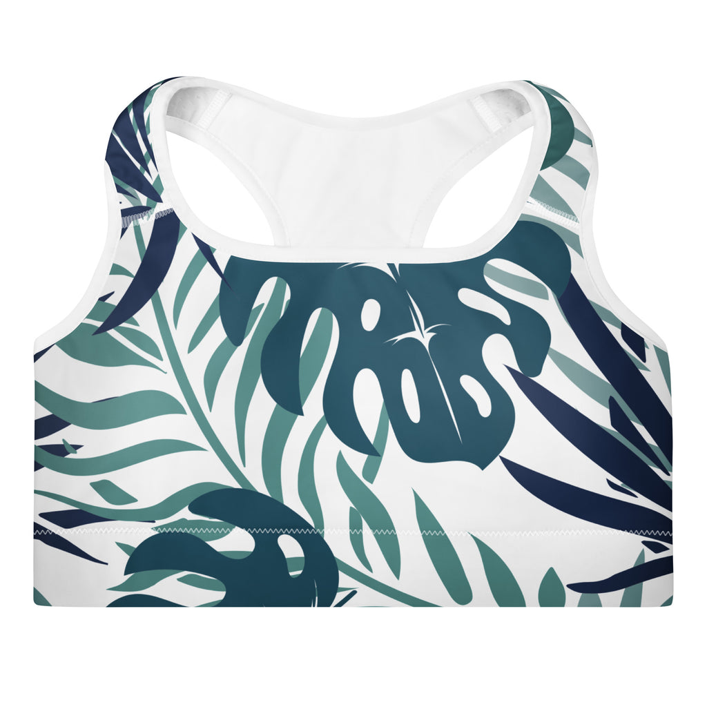 Sea Green Tropics Padded Sports Bra-Activewear-alohabae