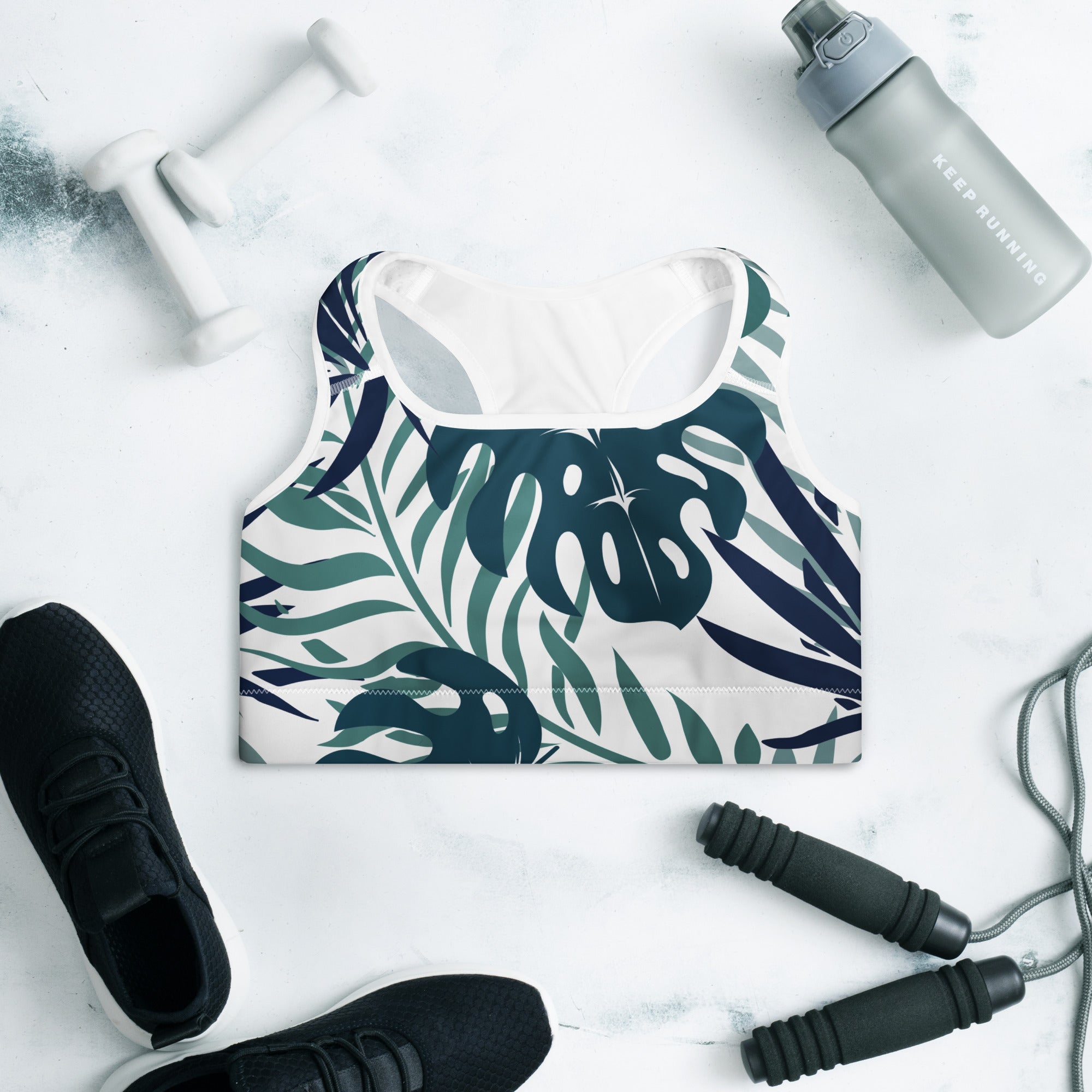 Sea Green Tropics Padded Sports Bra-Activewear-alohabae