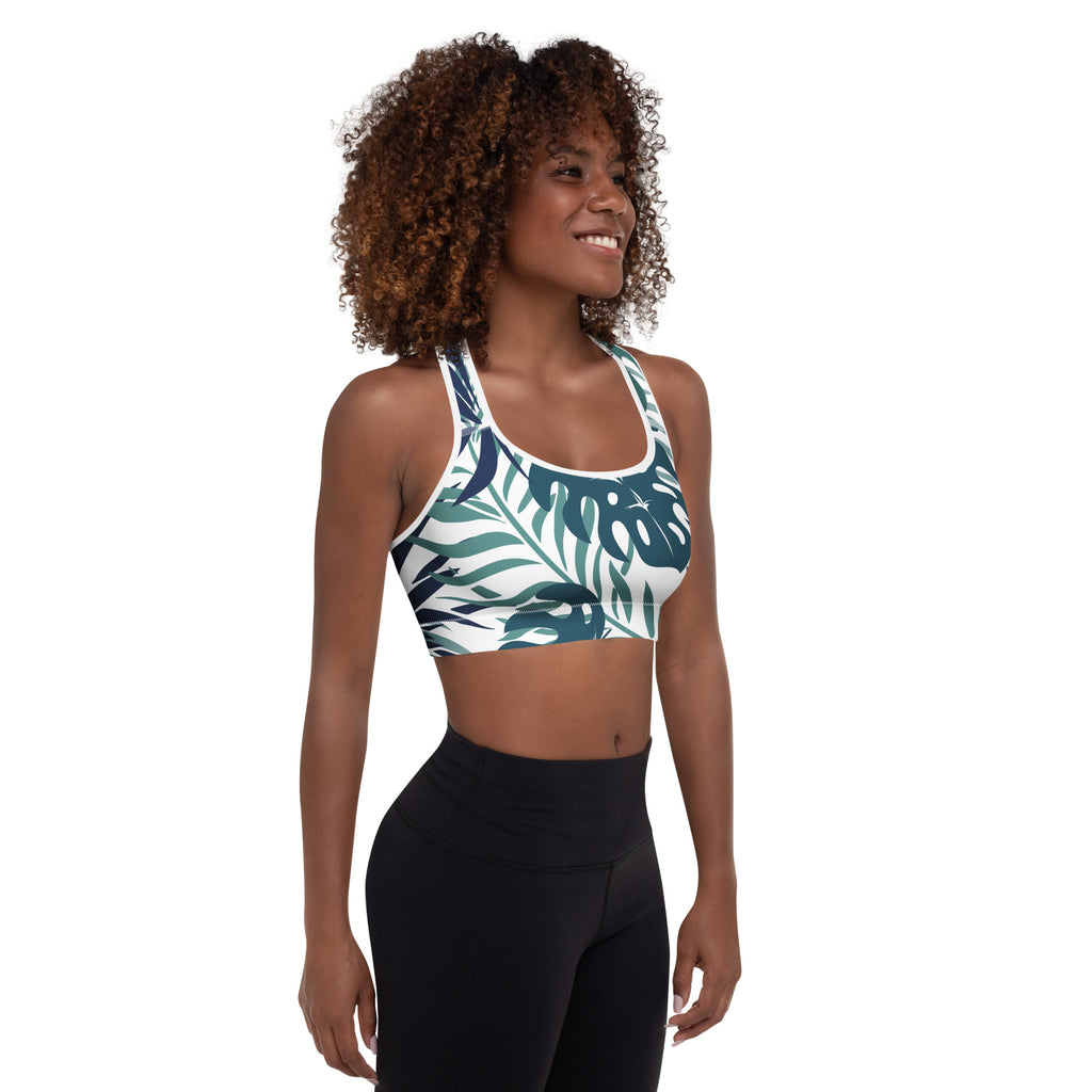 Sea Green Tropics Padded Sports Bra-Activewear-alohabae