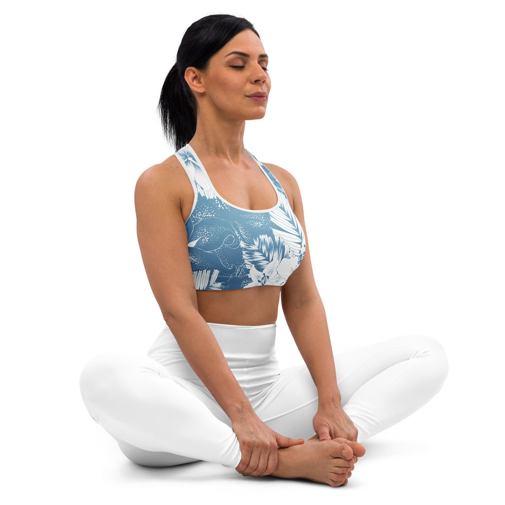 Hawaiian Blue Skies Padded Sports Bra-Activewear-alohabae