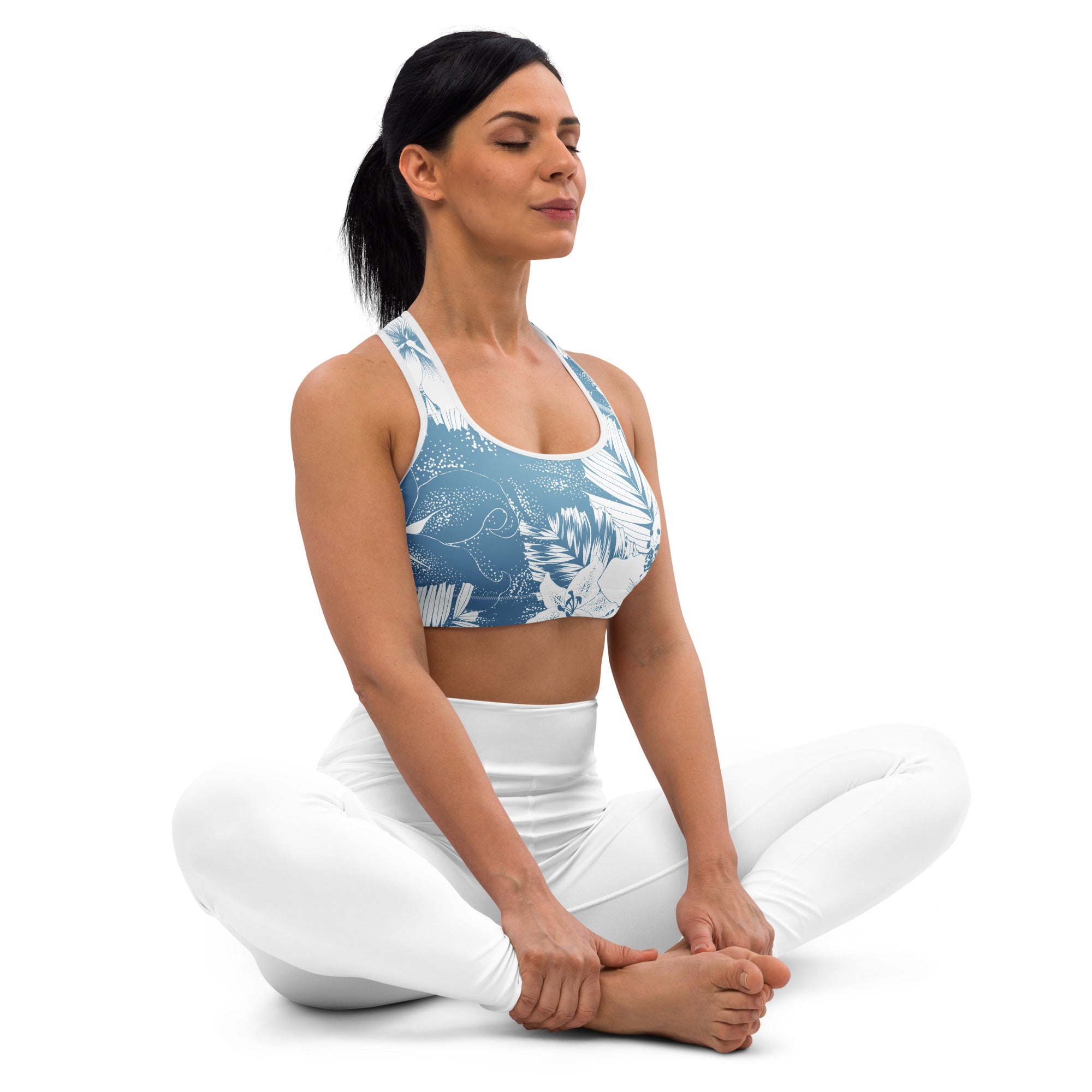Hawaiian Blue Skies Padded Sports Bra-Activewear-alohabae