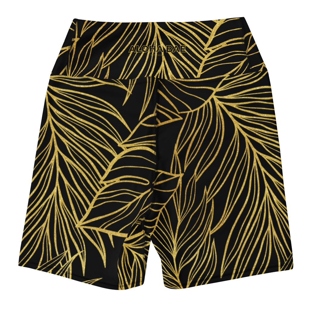 Black Gold Monstera Yoga Short-Activewear-alohabae