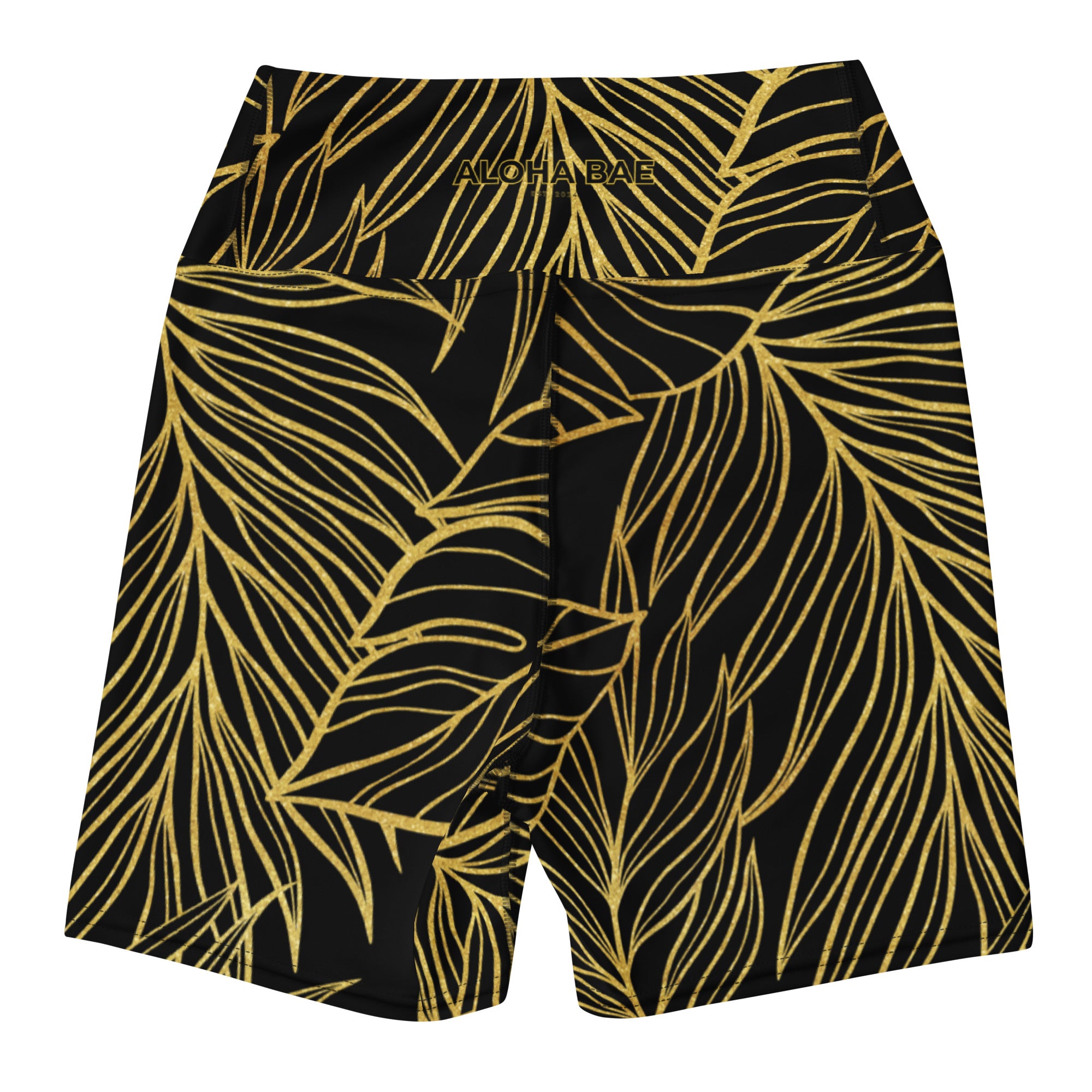 Black Gold Monstera Yoga Short-Activewear-alohabae