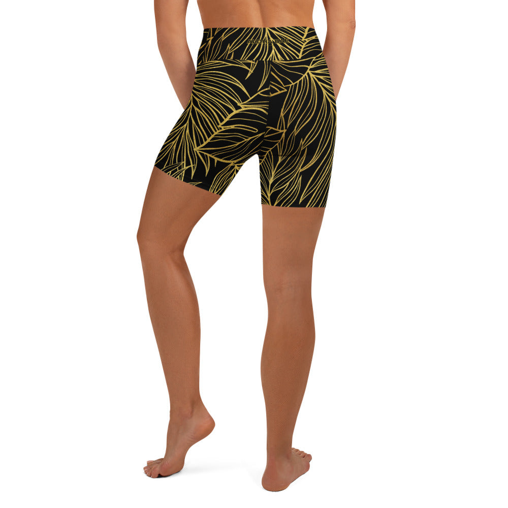 Black Gold Monstera Yoga Short-Activewear-alohabae