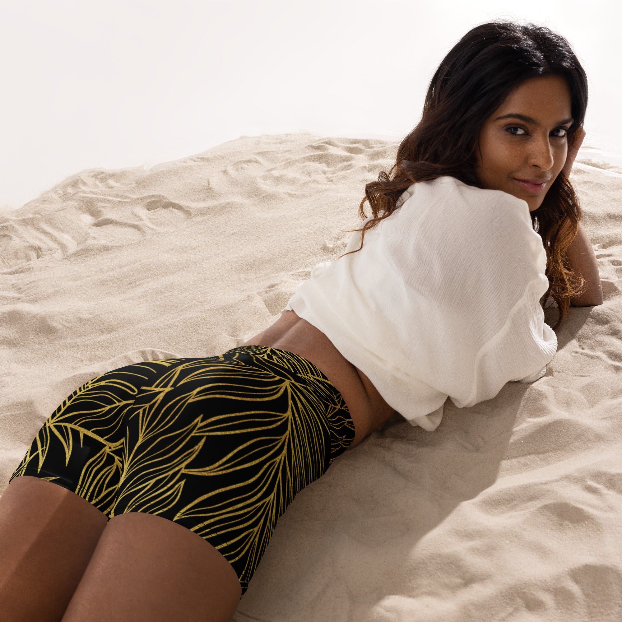 Black Gold Monstera Yoga Short-Activewear-alohabae