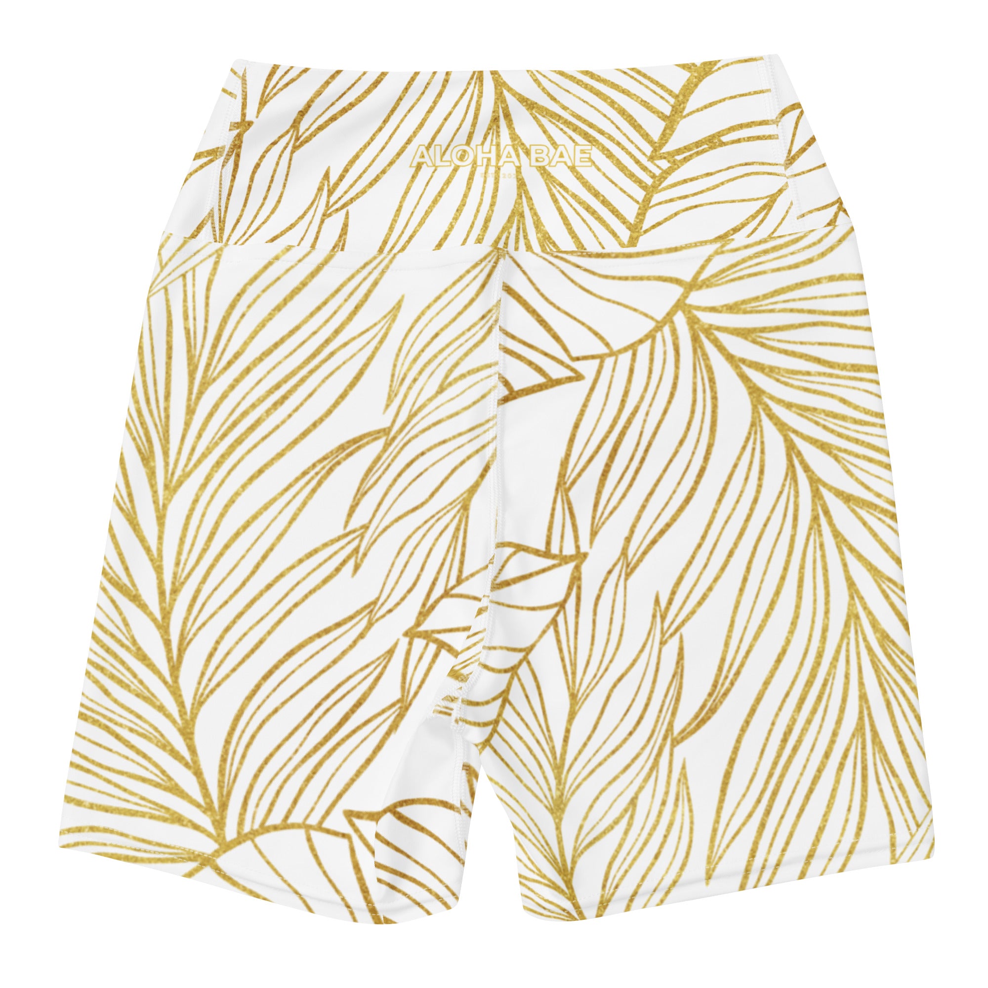 White Gold Monstera Yoga Short-Activewear-alohabae