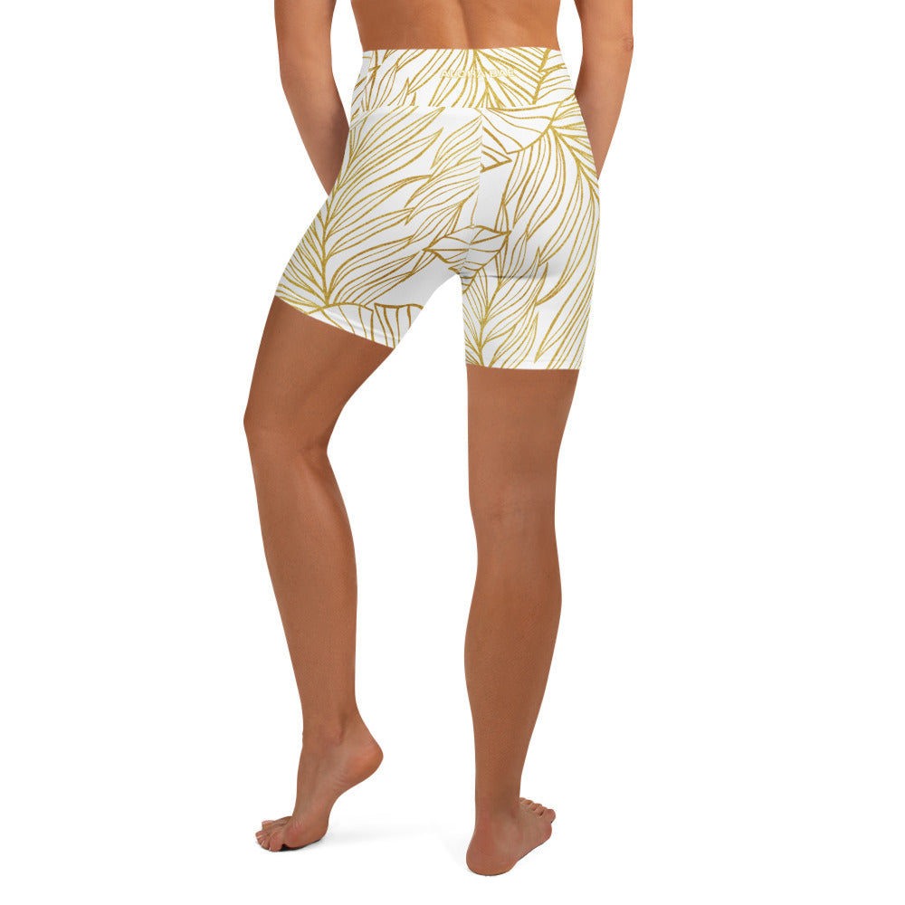 White Gold Monstera Yoga Short-Activewear-alohabae