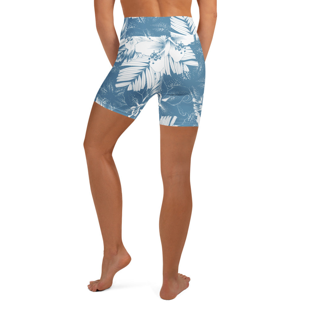 Hawaiian Blue Skies Yoga Shorts-Activewear-alohabae