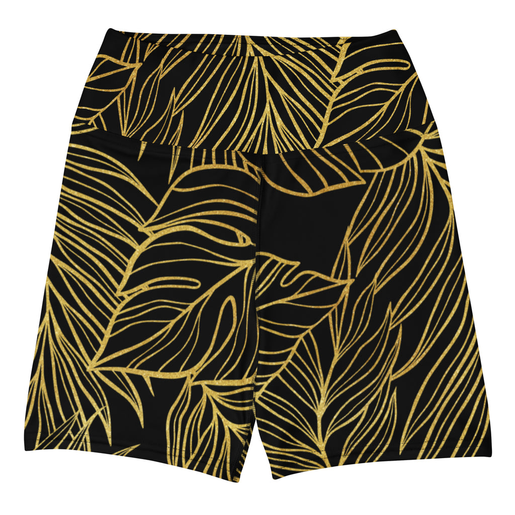Black Gold Monstera Yoga Short-Activewear-alohabae