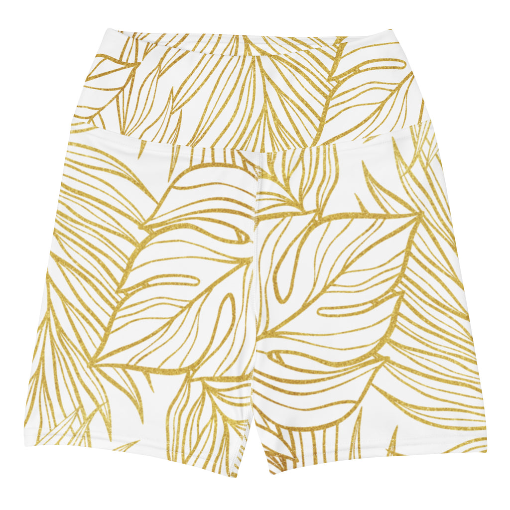 White Gold Monstera Yoga Short-Activewear-alohabae