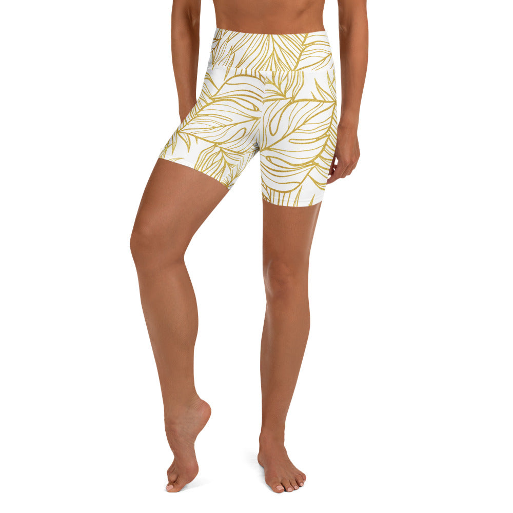 White Gold Monstera Yoga Short-Activewear-alohabae
