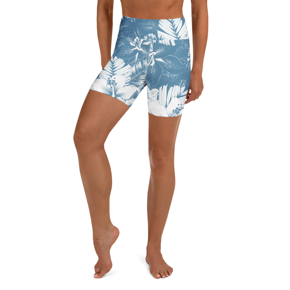 Hawaiian Blue Skies Yoga Shorts-Activewear-alohabae