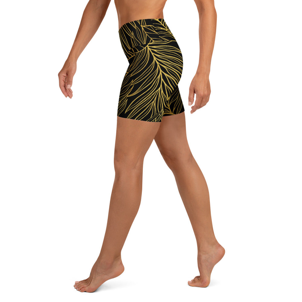 Black Gold Monstera Yoga Short-Activewear-alohabae