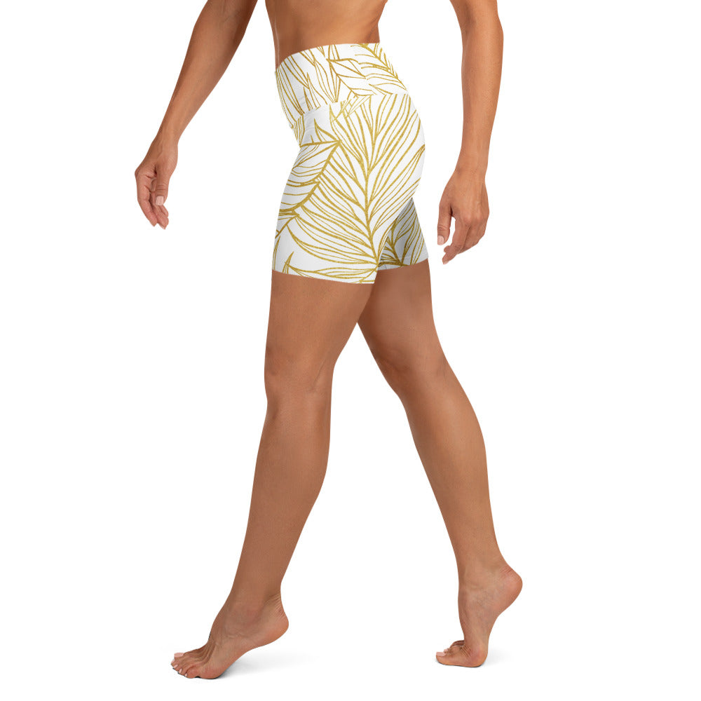 White Gold Monstera Yoga Short-Activewear-alohabae
