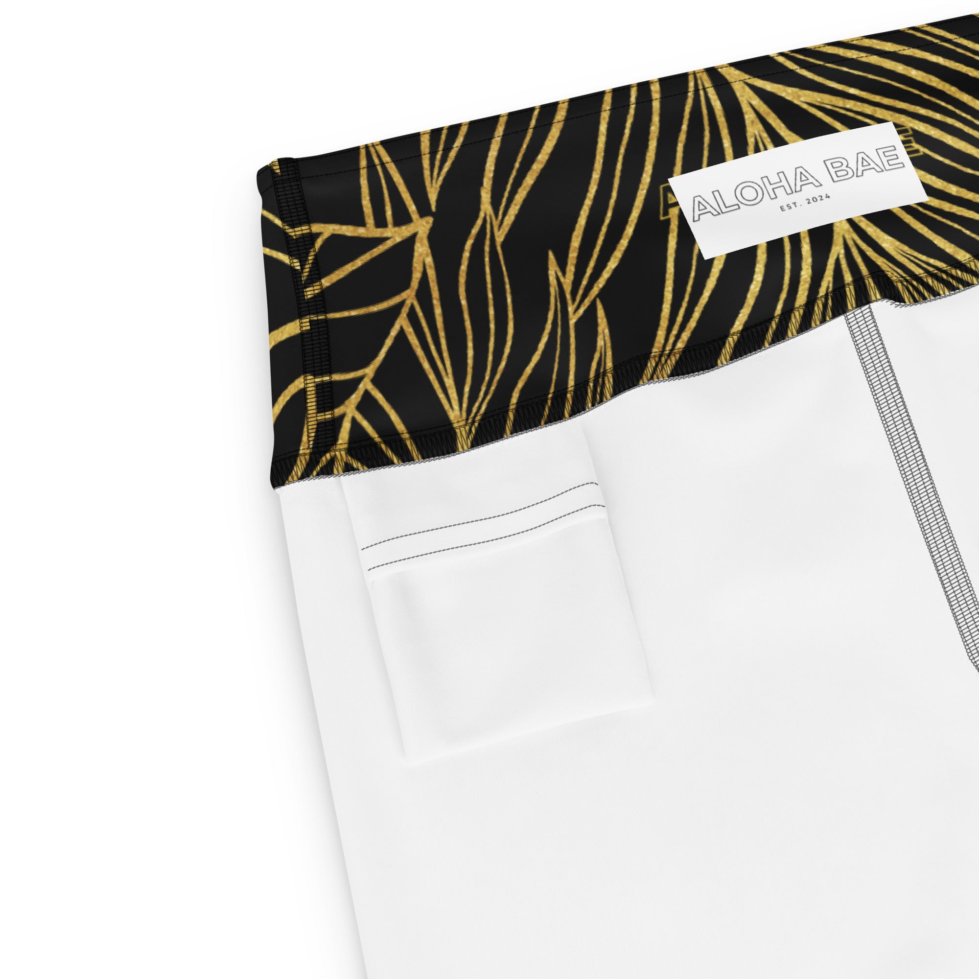 Black Gold Monstera Yoga Short-Activewear-alohabae