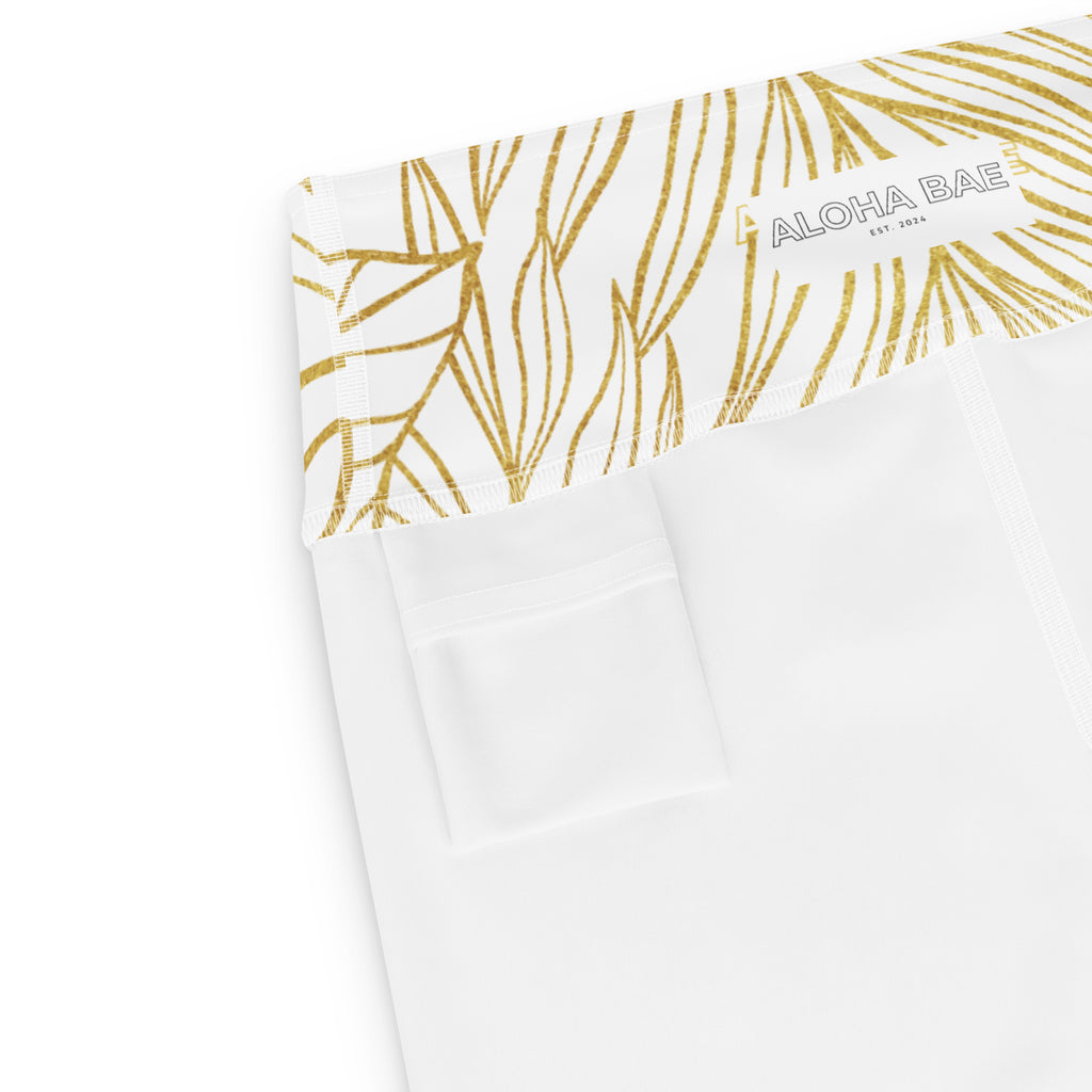 White Gold Monstera Yoga Short-Activewear-alohabae