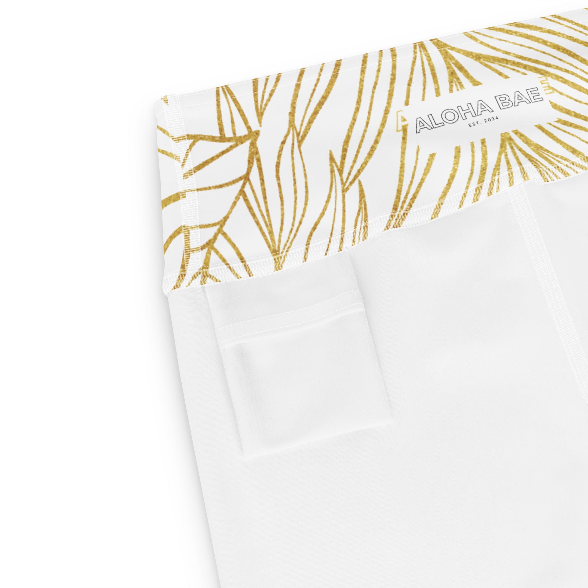 White Gold Monstera Yoga Short-Activewear-alohabae