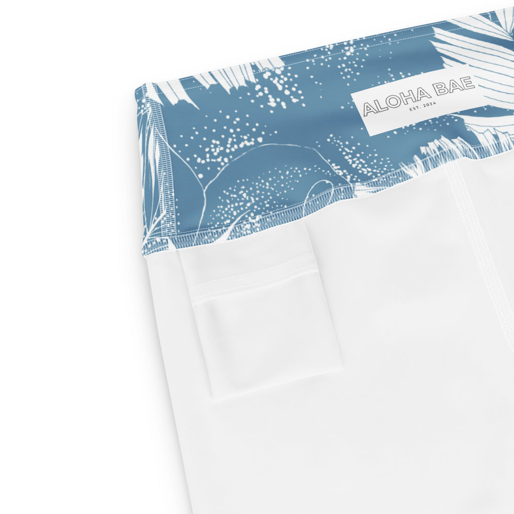 Hawaiian Blue Skies Yoga Shorts-Activewear-alohabae