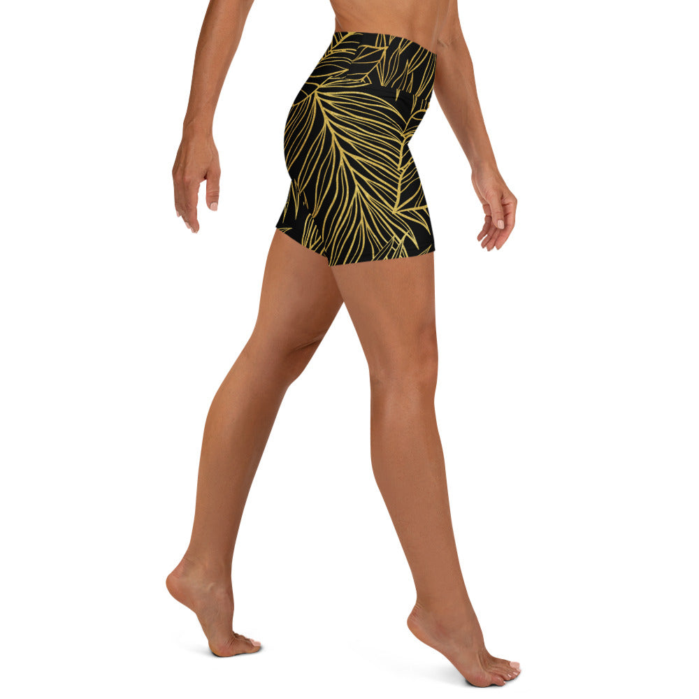 Black Gold Monstera Yoga Short-Activewear-alohabae