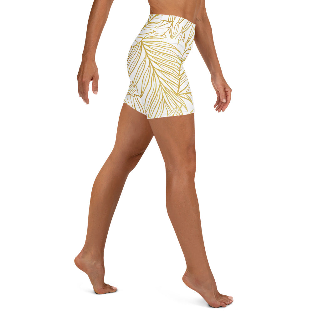 White Gold Monstera Yoga Short-Activewear-alohabae
