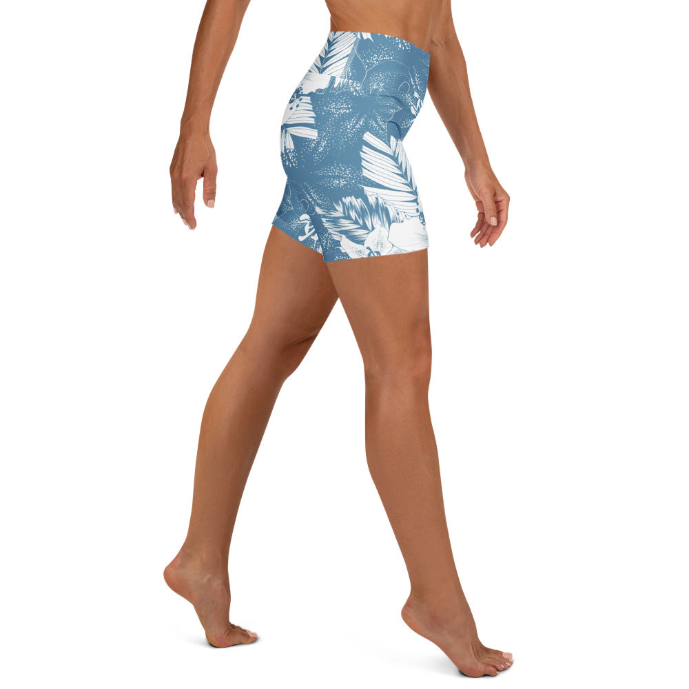 Hawaiian Blue Skies Yoga Shorts-Activewear-alohabae