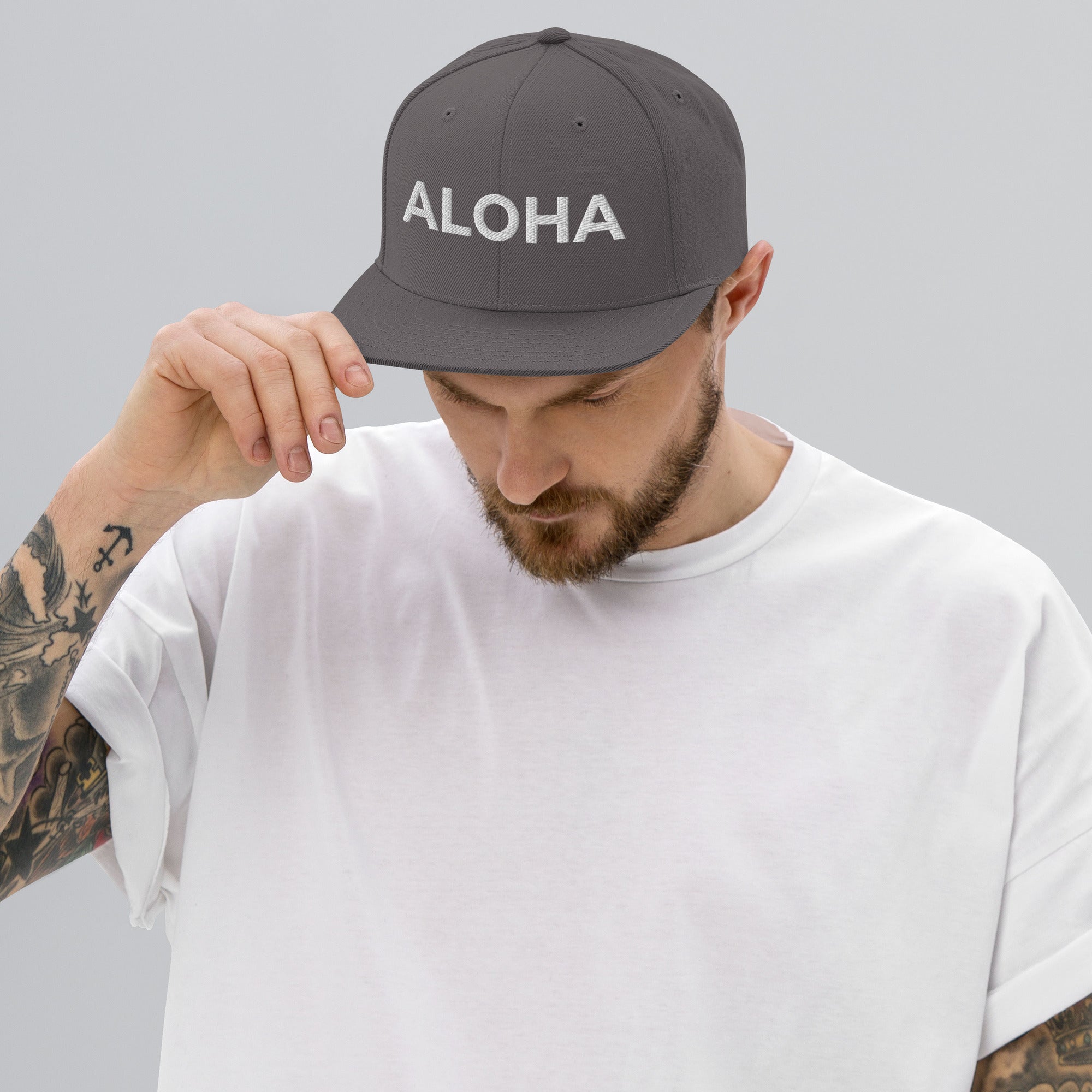 Aloha Embroidered Snapback Hat White-Hat-alohabae