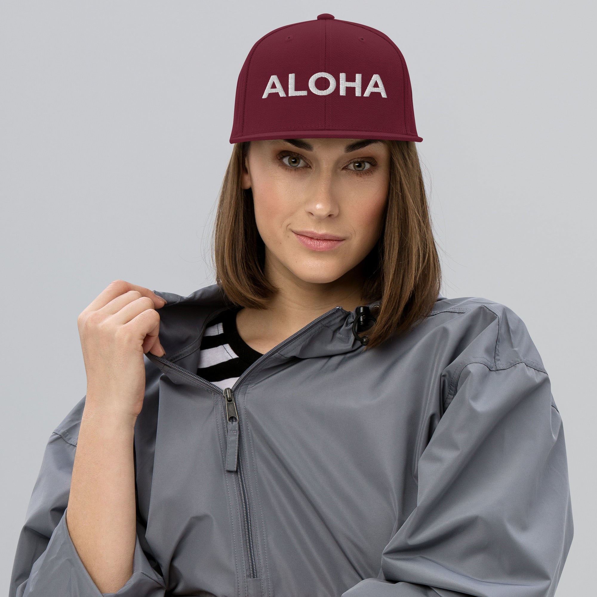 Aloha Embroidered Snapback Hat White-Hat-alohabae