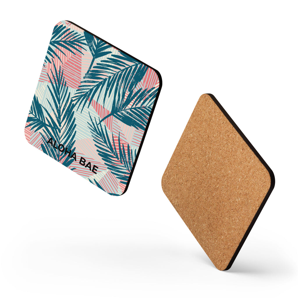 Alohabae Retro Tropics cork-back drink coaster featuring vibrant tropical design and durable cork bottom.