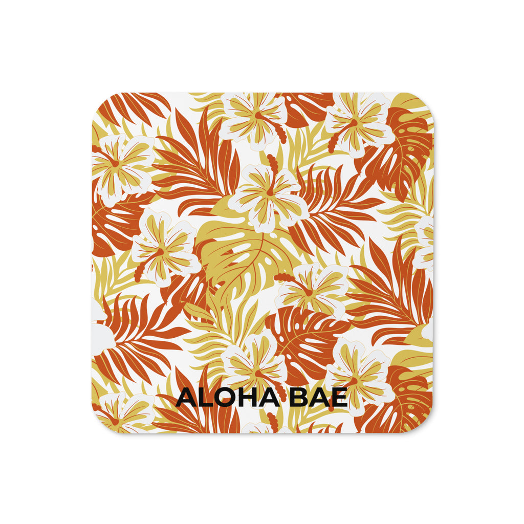 Alohabea Red Tropics cork-back drink coaster with vibrant tropical design, featuring a cork backing for stability and protection.