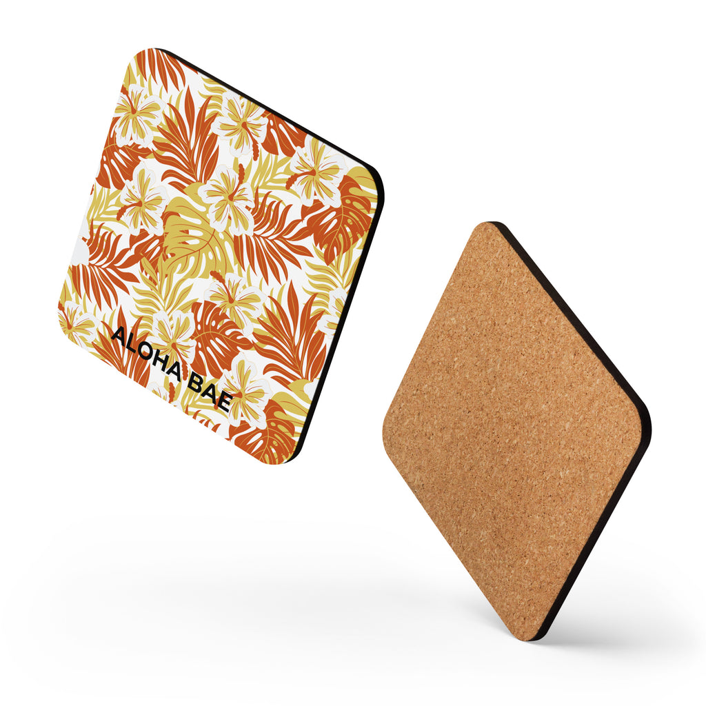 Alohabae Red Tropics cork-back drink coaster with vibrant tropical design and cork backing for protection.