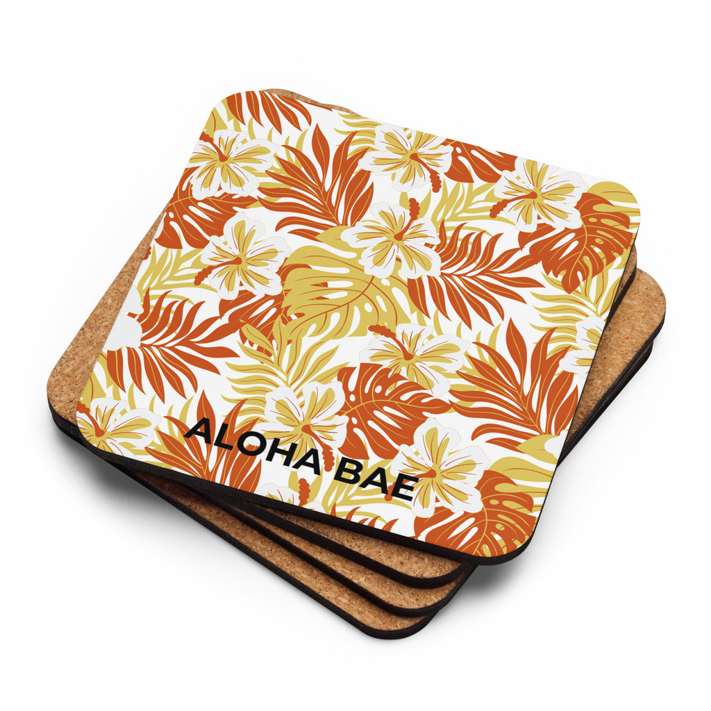 Aalohabae Red Tropics Cork-Back Drink Coaster with colorful tropical design on cork backing for protecting surfaces.