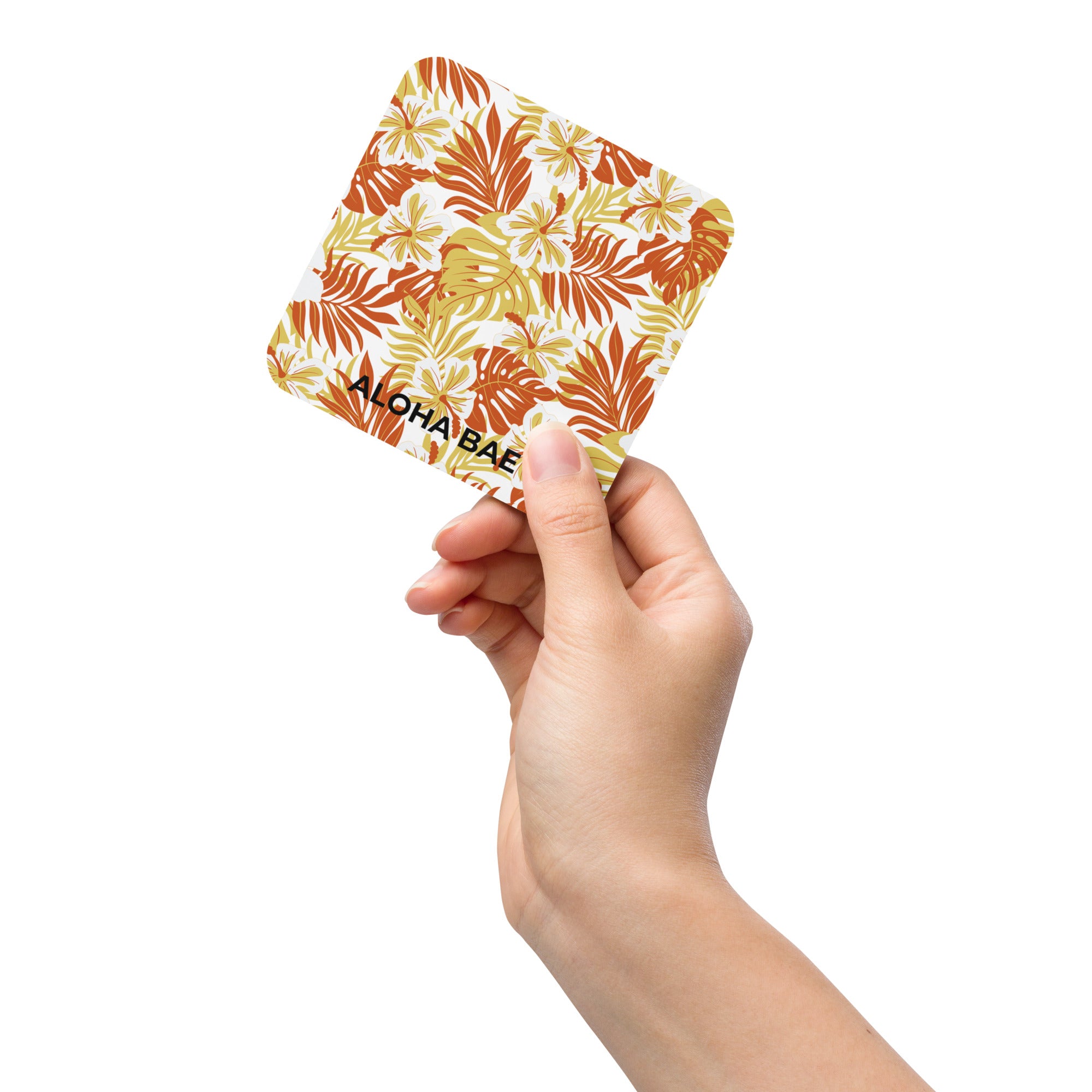 Alohabea Red Tropics cork-back drink coaster with vibrant tropical design and cork backing for tabletop protection.