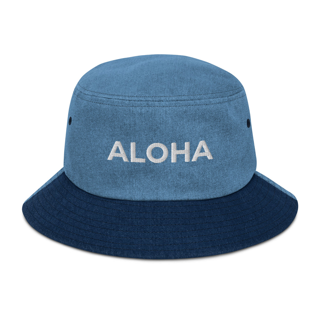Aloha Embroidered Denim Bucket Hat-Hat-alohabae