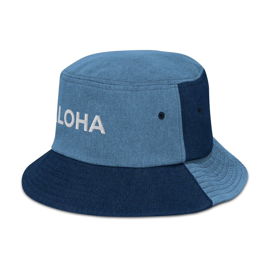 Aloha Embroidered Denim Bucket Hat-Hat-alohabae