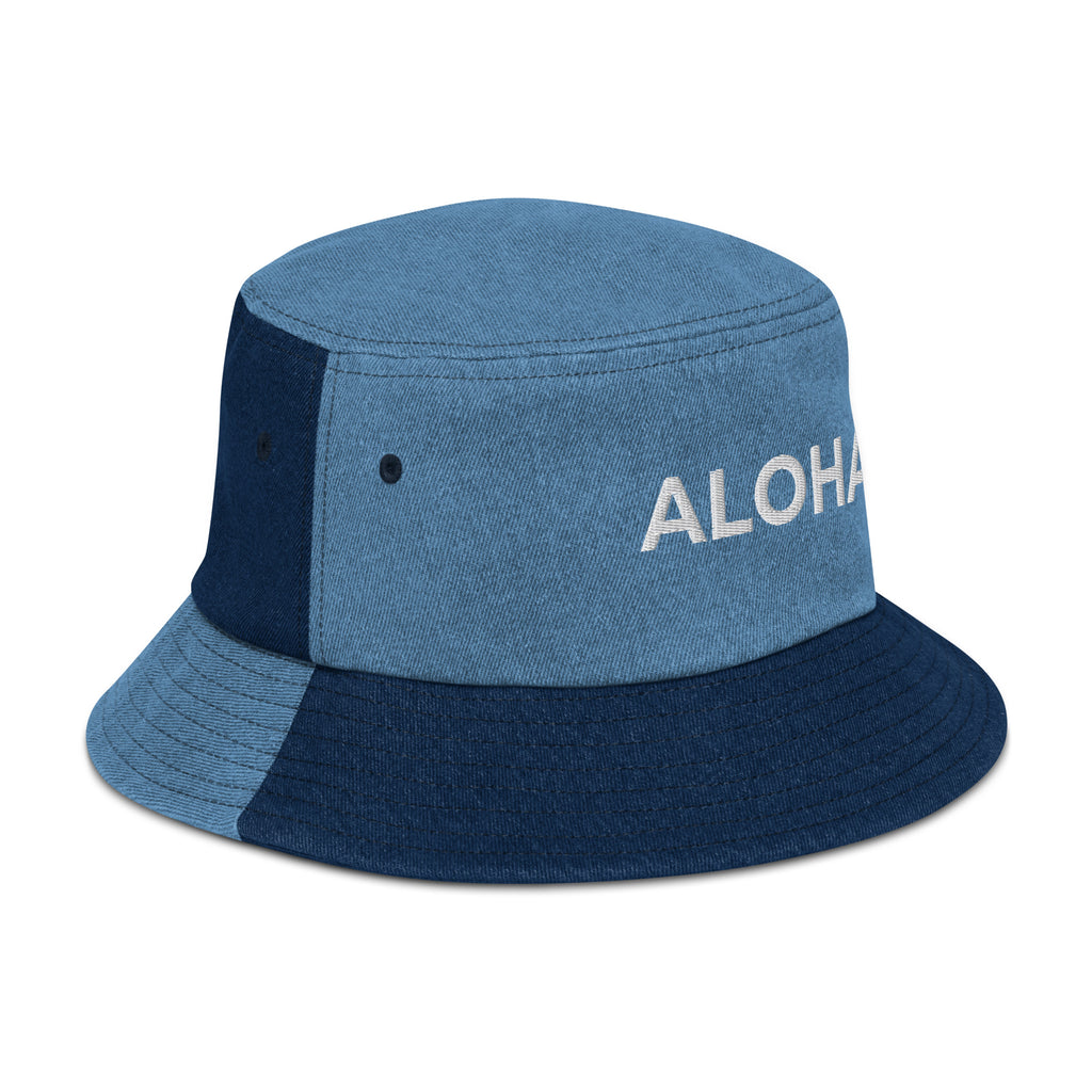 Aloha Embroidered Denim Bucket Hat-Hat-alohabae