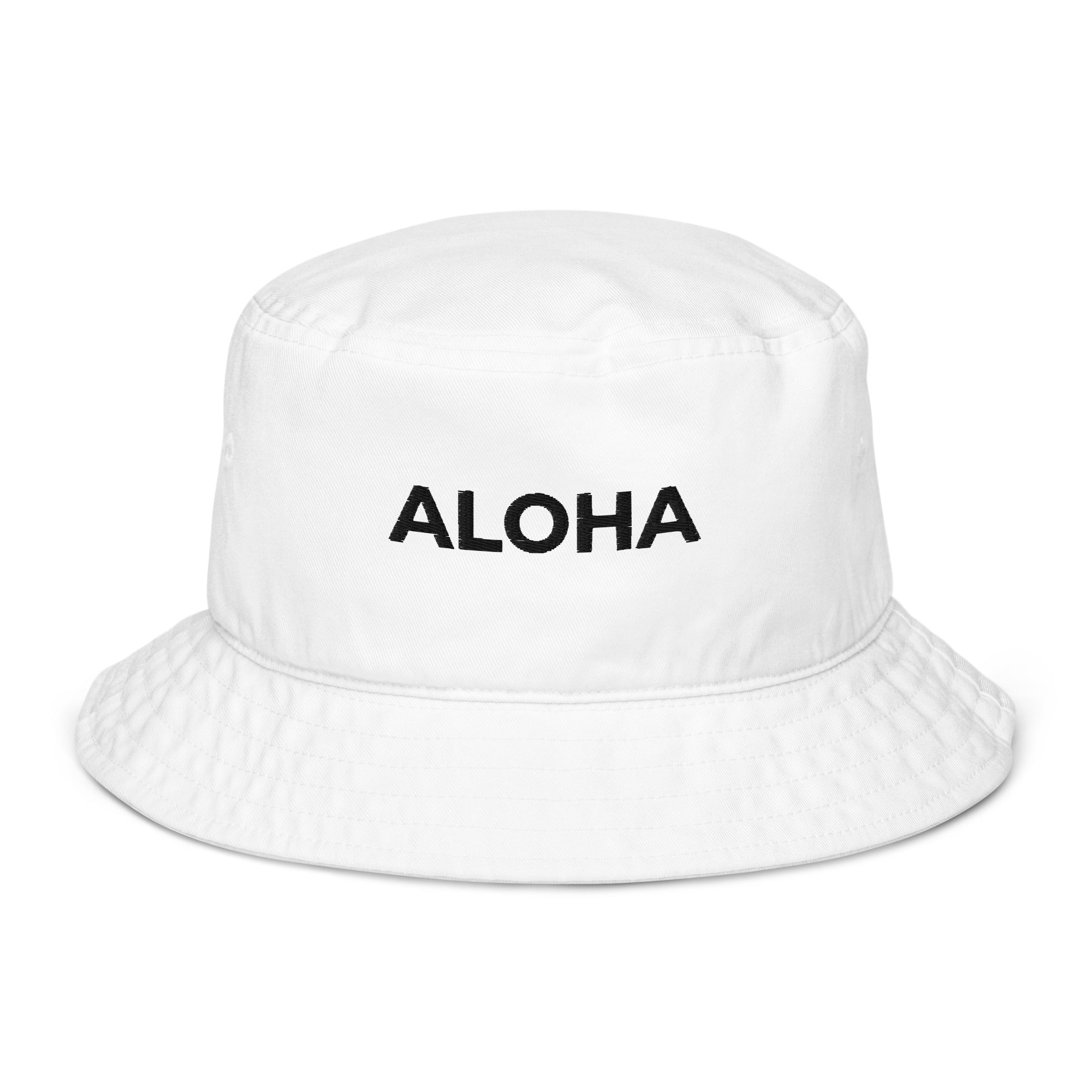 Aloha Embroidered Organic Bucket Hat Black Logo-Hat-alohabae
